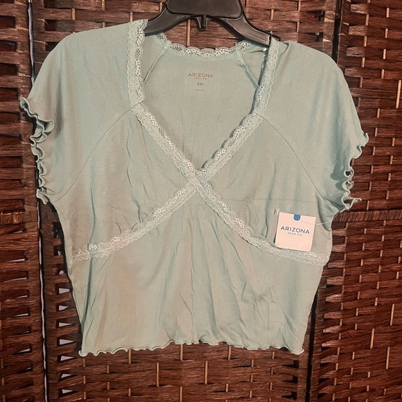 Arizona Jean Company Tops - Arizona Light Blue Lace Trim Top